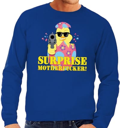 Foute Paas sweater blauw surprise motherfucker voor heren - Pasen trui S