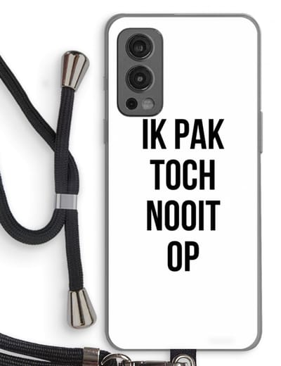 Case Company® - Hoesje met koord geschikt voor OnePlus Nord 2 5G hoesje met Koord - Ik pak nooit op - Telefoonhoesje met Zwart Koord - Bescherming aan alle Kanten en Over de Schermrand