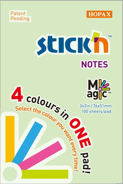 Stick'n Magic Sticky Notes - 76x51mm - 4 Pastel Kleuren - 100 Memoblaadjes