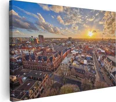 Artaza Canvas Schilderij Groningen - 60x40 cm - Wanddecoratie Skyline - Muurdecoratie Zonsondergang - Schilderijen Op Canvas Stad
