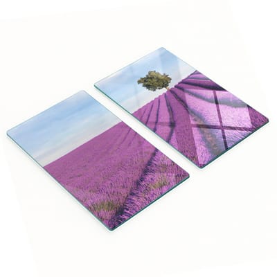Decoratieve glazen snijplanken voor in de keuken, lavendelveldmotief, 2x30x52 cm