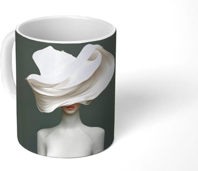 Mok - Koffiemok - Vrouw - Beige - hoed - Mokken - 350 ML - Beker - Koffiemokken - Theemok