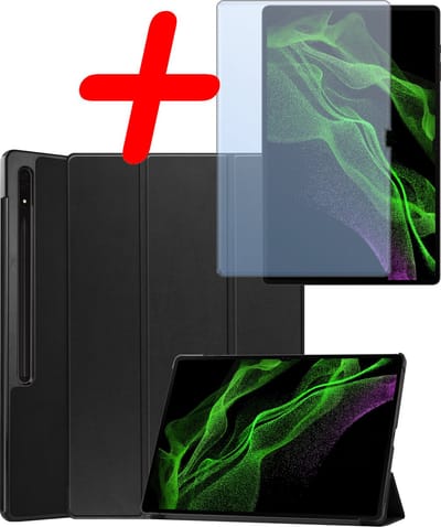 Hoesje Geschikt voor Samsung Galaxy Tab S10 Ultra Hoes Case Tablet Hoesje Tri-fold Met Uitsparing Geschikt voor S Pen Met Screenprotector - Hoes Geschikt voor Samsung Tab S10 Ultra Hoesje Hard Cover Bookcase Hoes - Zwart