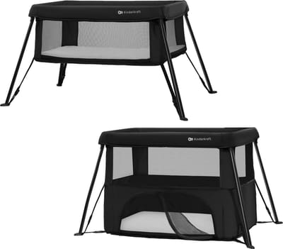 Kinderkraft CAMI 3‑in‑1 Reisbed – Wieg & Reisbed – Lichtgewicht 5 kg – 2 Hoogte-instellingen – Reisrugzak Inclusief – Compact Inklapbaar – Zwart