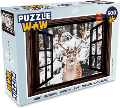 Puzzel Hert - Sneeuw - Winter - Bos - Dieren - Doorkijk - Legpuzzel - Puzzel 500 stukjes