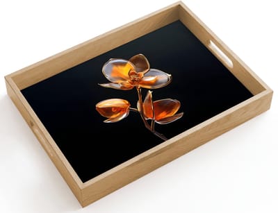 Dienblad hout 40x30 cm - Schootdienblad - Bloem - Orchidee - Oranje - Borrelplank rechthoek - Plateau dienbladen
