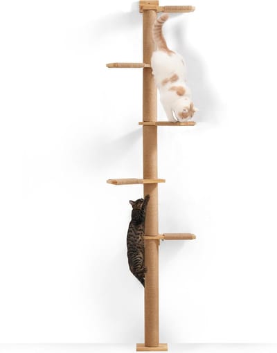Famanu - Krabpaal met klimfunctie en hangmat, stevige kattenboom met sisal touwen voor katten en kittens