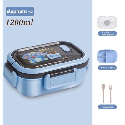 Draagbare Dubbellaagse Lunchbox Compartiment Salade Fruitdoos met Handvatten Studenten Werknemers Magnetron Bento Box met Vork Lepel gray