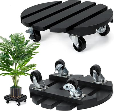 2 stuks Plantenroller Hout Rond 30 cm met 360° Zwenkwielen | Zware Bloempotstandaard