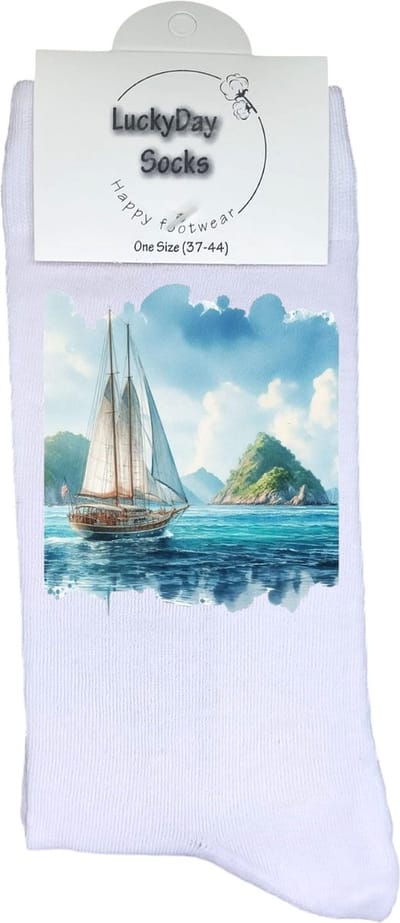 Zeilboot - Opkikker - Grappige sokken - Valentijns cadeau - Verjaardag cadeau - Sinterklaas cadeau - Bergen - Leuke sokken - Vrolijke sokken - Zee - Varen - Kerst Sokken - Vaderdag - Moederdag - Kerstcadeau - Socks die Happy maken - 37-44