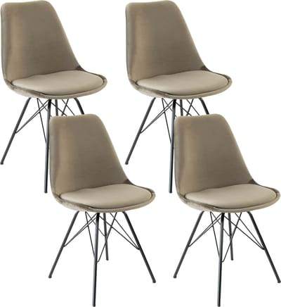 KICK® VELVET Kuipstoelen Taupe – Set van 4 – Eetkamerstoelen – Velvet – Zwart Frame