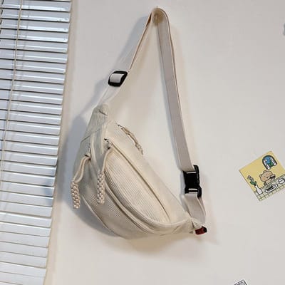 Sacs de ceinture décontractés en velours côtelé pour femmes, sac banane pour femmes, sac banane pour hanche, sac à bandoulière, sac de poitrine avec poche blanc
