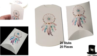 Bob Online™ - 20 Stuks - Dream Catcher Ontwerp - Papier Kussen Vorm Geschenkdoosjes – Ideaal voor Bruiloft, Verjaardagsfeest, Baby Shower, Kerstfeest - Kraftpapier Snoepdoosjes – Milieuvriendelijk en Recyclebaar – Dream Catcher Pillow Gift Packaging