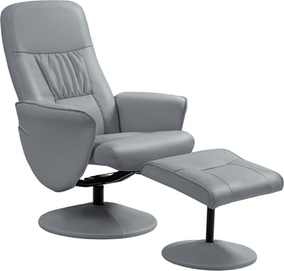 HOMCOM Relaxfauteuil met voetenbankje Metaal, kunstleer 81L x 76B x 101H cm Lichtgrijs