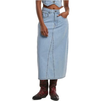 Urban Classics - Soft Denim Midi Lange rok - Taille, 26 inch - Blauw