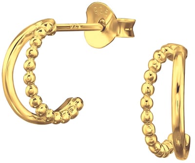 Joy|S - Zilveren oorringen 10 mm stud - dubbele ring met bolletjes / balletjes - oorbellen - gold plated