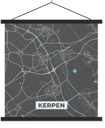 Posterhanger incl. Poster 90x90 cm - Schoolplaat - Duitsland – Blauw – Kerpen – Stadskaart – Kaart – Plattegrond - Textielposter - Zwarte latten - Stadskaart