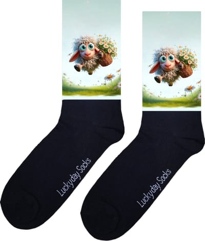 Lammetje - Opkikker - Grappige sokken - Valentijns cadeau - Verjaardag cadeau - Sinterklaas cadeau - Leuke sokken - Vrolijke sokken - Luckyday Socks - Kerst Sokken - Vaderdag - Moederdag - Beterschap - Bloemen - Socks waar je Happy van wordt - 37-44