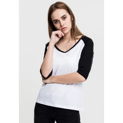 Urban Classics - 3/4 Contrast Raglan top - XS - Wit/Zwart