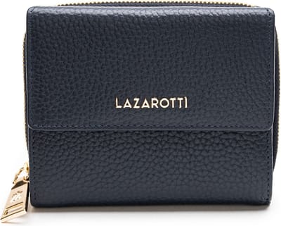 Lazarotti Leren portemonnee Bologna Leather Wallet With 8 Card Slots Navy donkerblauw