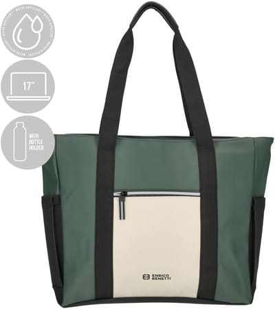 Enrico Benetti Bergen Shopper - Spatwaterdicht - Dames Laptoptas 17 inch - 56008 - Beige-Groen