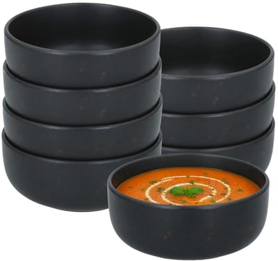 Secret de Gourmet Soepkommen Zanzibar - 8x - zwart - 15 x 6 cm - keramiek - kommetjes / schaaltjes - 480 ml