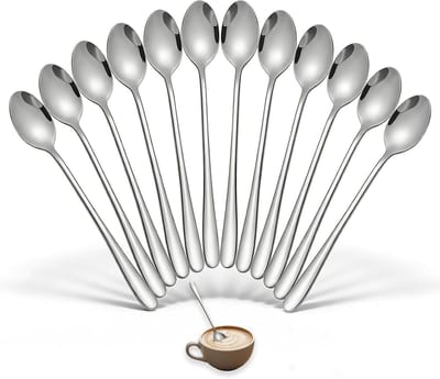 12 Lange RVS Dessertlepels Geschikt voor Zuivelproducten, Cocktails, Espresso en IJscreaties