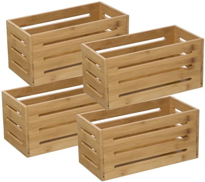 5Five Fruitkisten opslagbox - 4x - open structuur - lichtbruin - hout - L31 x B15 x H15 cm - Decoratie huis en tuin - Kisten/kistjes