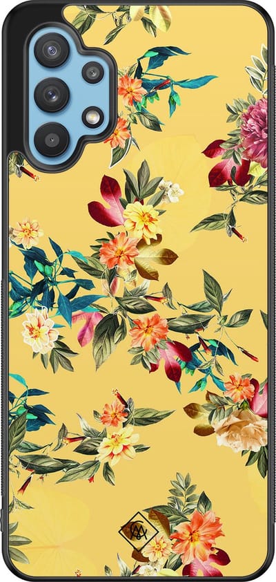 Casimoda® hoesje - Geschikt voor Samsung Galaxy A32 5G - Bloemen geel flowers - Zwart TPU Backcover - Bloemen - Geel