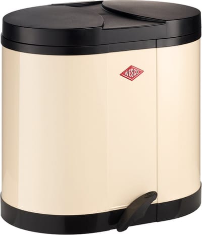 WESCO Eco-verzamelaar Prullenbak | 30 Liter | Duo Pedaalemmer (2x15 Liter) | Metaal - Amandel | Afvalscheiding - Made in Germany