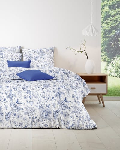 Mistral Home - DEKBEDOVERTREK - katoen renforcé - 140 x 200 cm + 65 x 65 cm - eenpersoons - botanisch - wit
