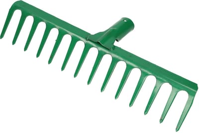 KOTARBAU® Tuinhark, Gazonhark, Bladhark, Metaal, 36,5 cm, Groen, Tuinhark voor Gazon, 14 Tanden, Stevige Hark, Waaierbezem, Robuust Tuingereedschap, zonder Steel