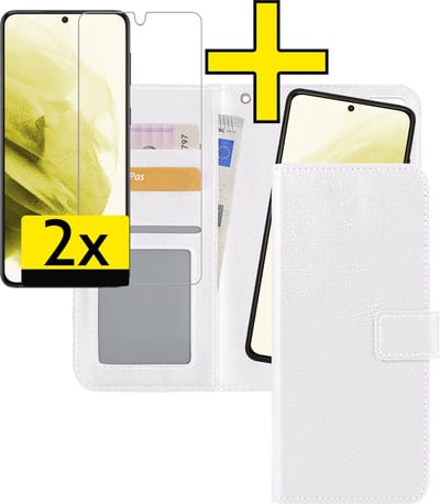 Hoesje - 2 in 1 - Geschikt voor Samsung Galaxy S21 - Met 2x Screenprotector - En Uitneembare Hard Cover - Bookcase - Wallet Case - Met Pasjeshouder - Book Case - Uitneembaar - Pashouder - Kunstleer - Telefoonhoesjes - Wit