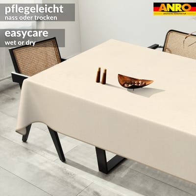 ANRO Tafelkleed Effen linnenlook Crème 160x140cm Met sierband Afwasbaar Waterafstotend