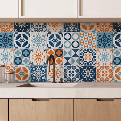 36 Pcs Adhesive Tiles 10x10 cm PS00050 Mosaic of Azulejos Wall sticker Collage Decorative adhesive to Cement tiles for Bathroom and Kitchen peel and stick