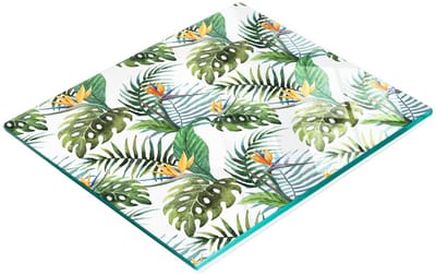 Stijlvol en duurzaam glazen bord met print van tropische bloemen, 60x52 cm