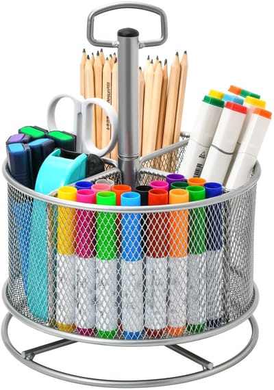 Allecto - Bureau Organizer - Multifunctionele Penhouder - 360 Roterend - Zilver - Bureaublad Organizer - Geschikt voor Thuiswerk - Met 4 Compartim