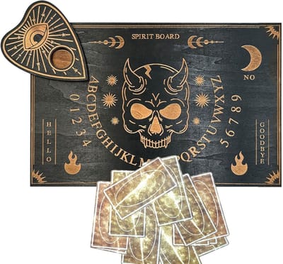 Spiritisch Bord - Geesten Communicatie - Decoratie Spel - Houten Gravure - 30 cm Lengte - Antiek Bruin