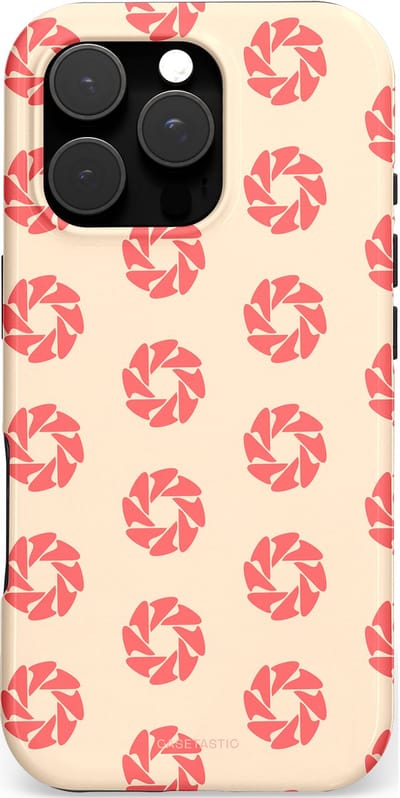 Casetastic hoesje geschikt voor Apple iPhone 16 Pro - MagSafe - Dubbellaagse bescherming - Peach Bloem Cirkels - Fashion Case - Crème Koraal Perzik