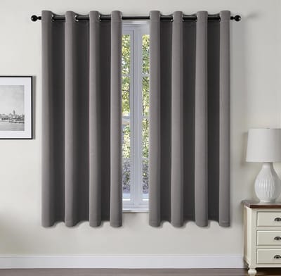 Gordijnen, grijs, ondoorzichtig, met ringen, 145 cm lang, zachte verduisteringsgordijnen voor kamers, set van 2, verduisteringsgordijnen voor woonkamer, slaapkamer, ondoorzichtig, elk 145 x 140