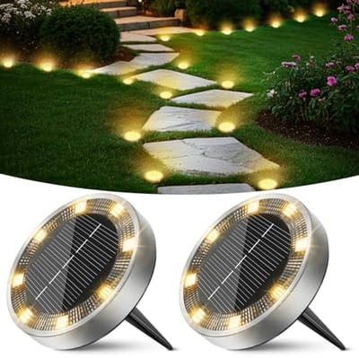 Vloerlamp op zonne-energie - 2 stuks, Waterdichte Zonnelampen voor Tuin en Buiten, 8 LEDs, Warm Wit