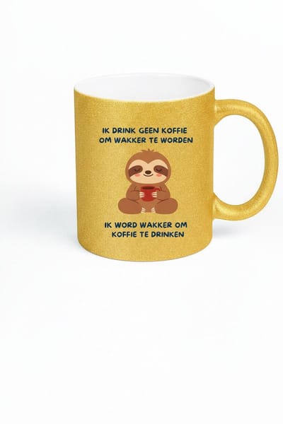 Grappige Glitter Mok - Ik Word Wakker Om Koffie Te Drinken - Sloth Koffie Mok