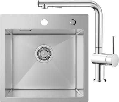 SOFETIY MAX Spoelbak voor keuken 45 x 45 cm - Vierkante RVS Spoelbakken Met Uittrekbare Uitloop Keukenkraan - Spoelbakken Keuken voor Inbouw of Bovenmontage
