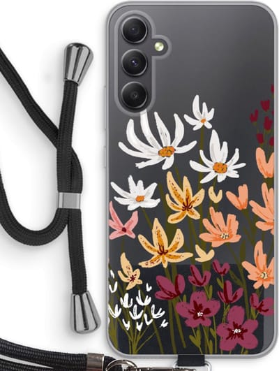 Case Company® - Hoesje met koord geschikt voor Samsung Galaxy A34 hoesje met Koord - Painted wildflowers - Telefoonhoesje met Zwart Koord - Bescherming aan alle Kanten en Over de Schermrand