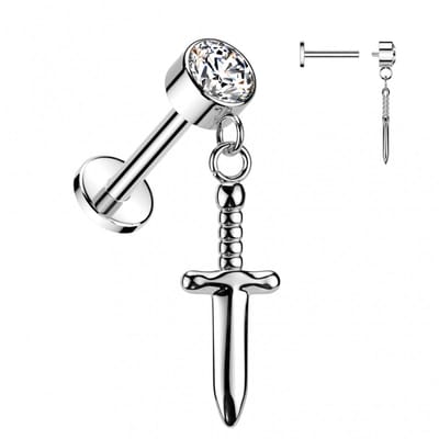 Piercing titanium dagger hanger 1.2x6 - zilver - LMPiercings