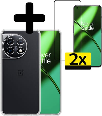 Hoesje - Met 2x Screenprotector - Geschikt voor OnePlus 11 - Sterk & Shockproof - Back Cover - Siliconen Case - Telefoon Hoes - Telefoonhoesjes - Transparant