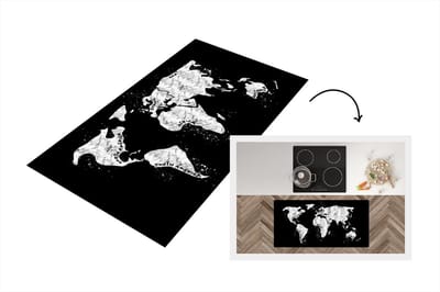 Keukenloper - Loper keuken - Kaart - Marmer - Zwart - Wit - 120x60 cm - Keukenloper vinyl