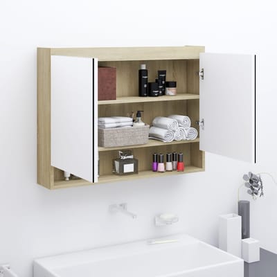 vidaXL - Badkamerkast - met - spiegel - 80x15x60 - cm - MDF - wit - en - eikenkleurig
