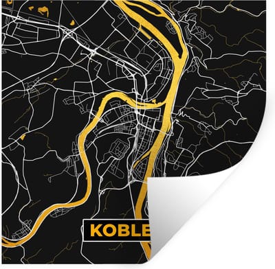 Muurstickers - Sticker Folie - Black and Gold – Stadskaart – Koblenz – Duitsland – Plattegrond – Kaart - 100x100 cm - Plakfolie - Muurstickers Kinderkamer - Zelfklevend Behang XXL - Zelfklevend behangpapier - Stickerfolie