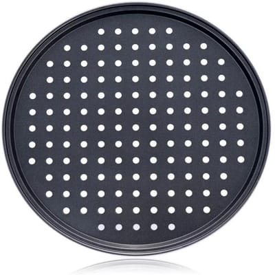 Plaque à pizza ronde antiadhésive en acier au carbone avec trous pour une cuisson croustillante et pétillante à la maison ou au restaurant gray